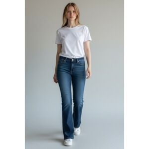 Ariya Jeans Y2K Womens 18 Curvy Bootcut Dark Wash Stretch Denim Flap Pocket Blue